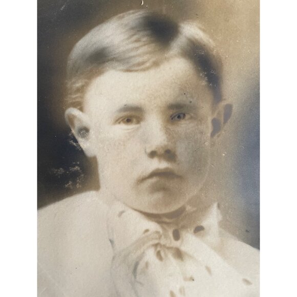 Antique Portrait Of Serious Young Boy Framed Photograph With Distressed Corners - Picture 2 of 8